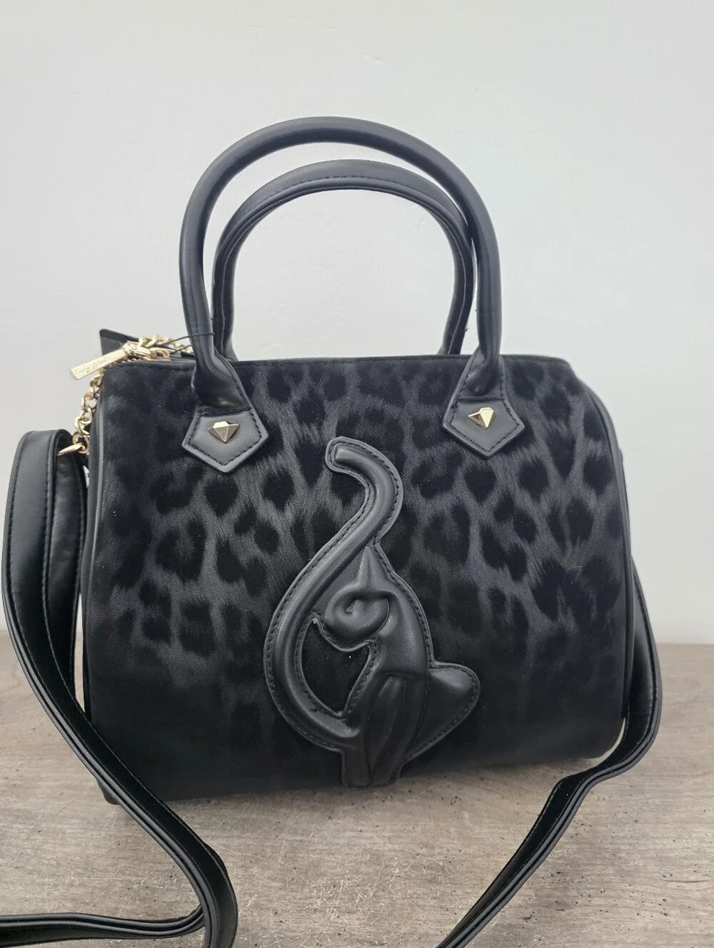 Baby Phat Black Leopard Print Satchel Handbag with Charm Viral TikTok